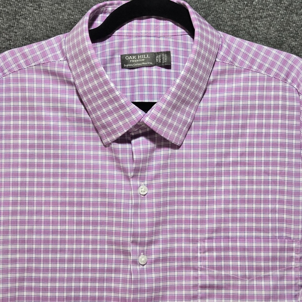 Oak Hill Premium Men's Dress Shirt Non-Iron Supima Check 18.5 34/35 Pink Plaid
